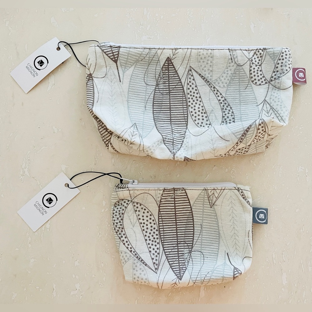 New! 2 Matching Cosmetic Make Up Essentials Travel Zip Closure Pouches Handmade
